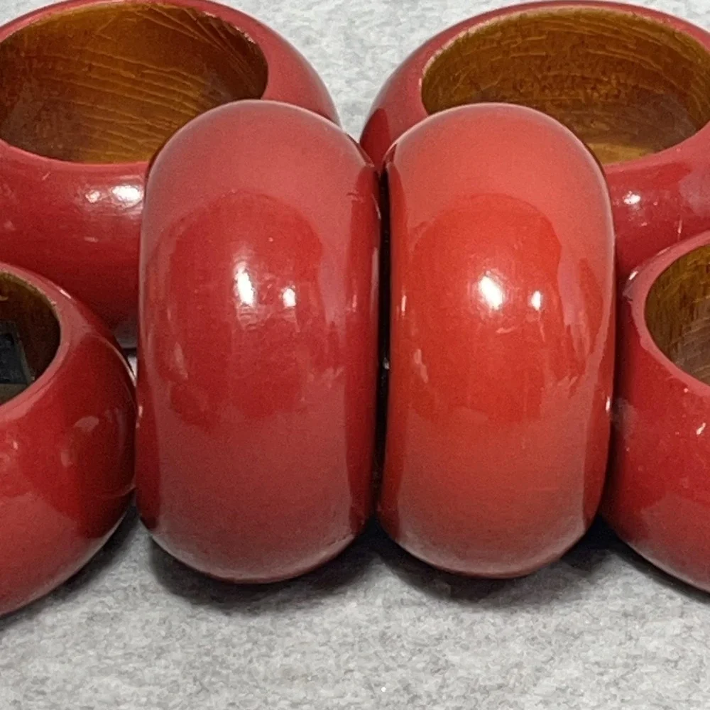 Red Lacquer Wood Napkin Rings Set of 6 Round Made‎ in India Table Decor Dining
